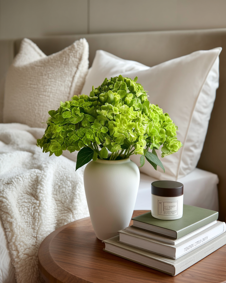 Green Hydrangeas in Vase