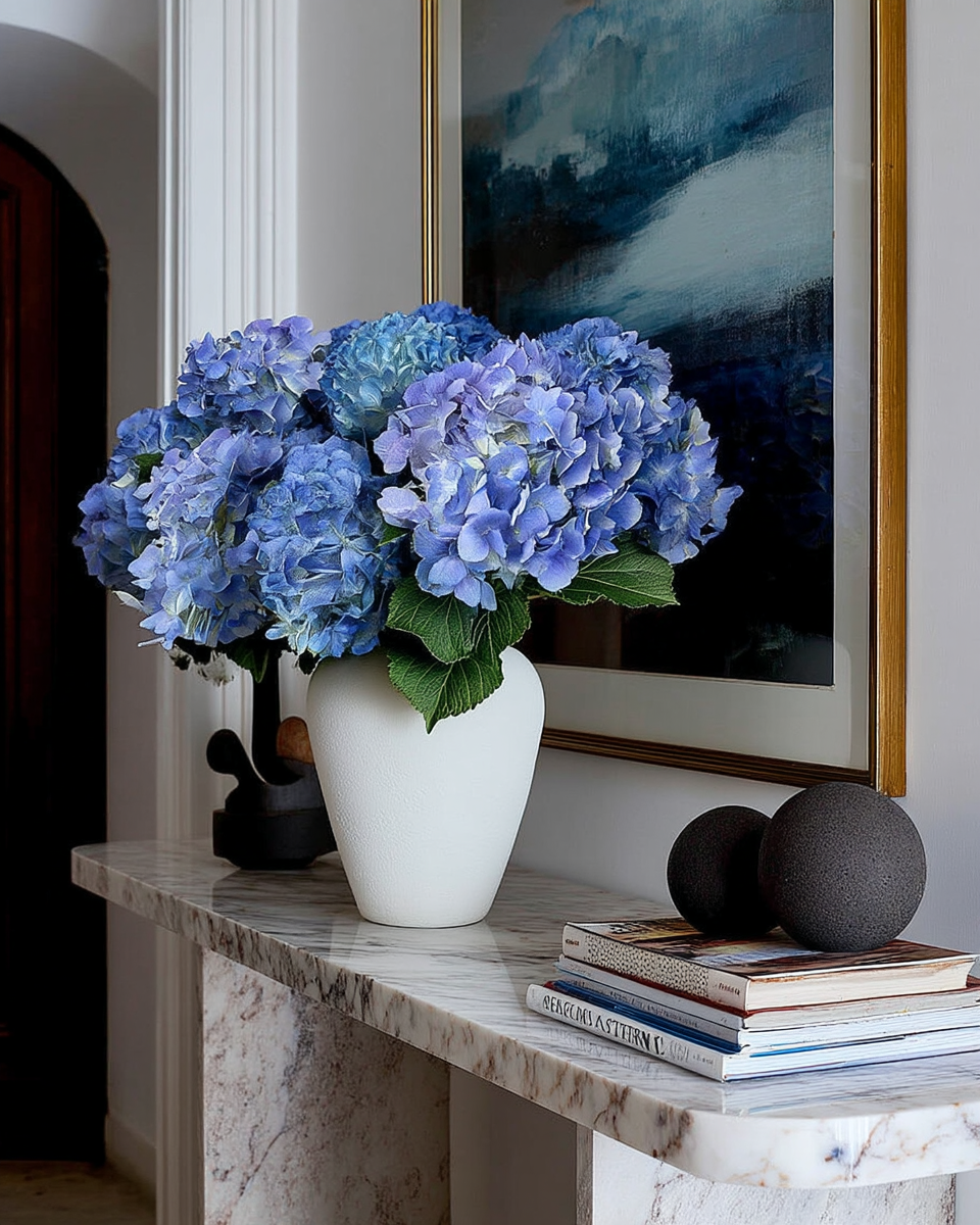 Pacific Blue Hydrangeas in Vase