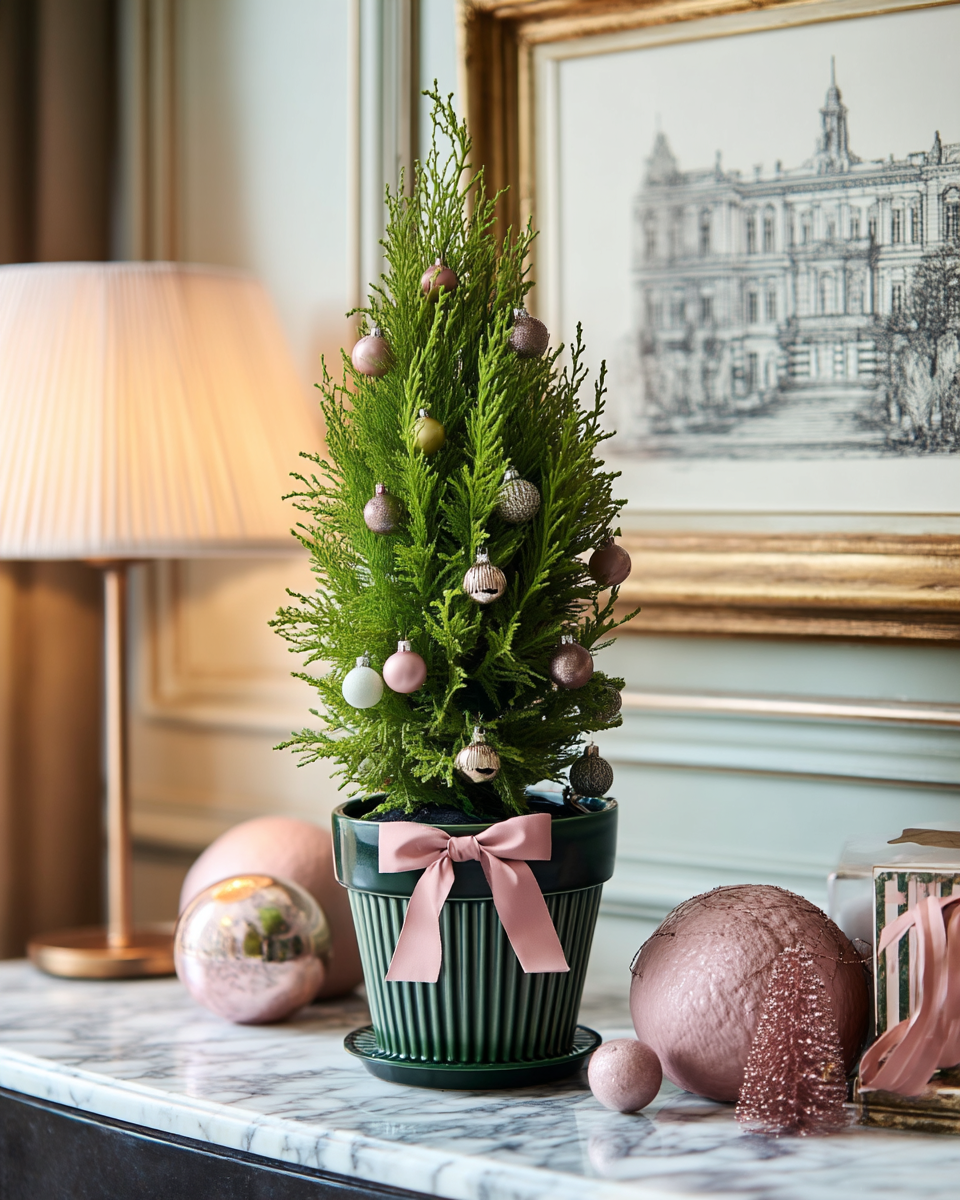 Mini Potted Christmas Tree  - Pink Champagne